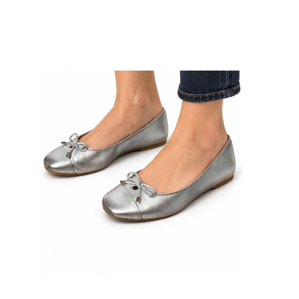 Vionic Klara Silver Ballet Flats Size 8 Bow Elegance